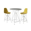 Ver imagem 1 de Jogo Mesa Bistrô Eames Branca 60Cm 2 Banquetas Amarela Base Ferro Branco - Cor: Branco