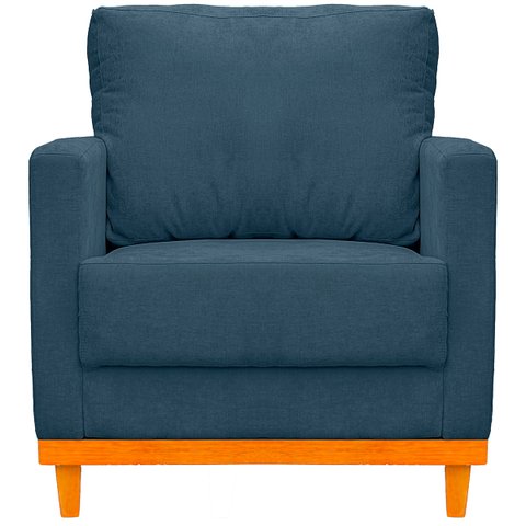 Kit Poltrona e Sofa Berlim 2 Lugar Base de Madeira Tecido Acquablockl Azul Petroleo