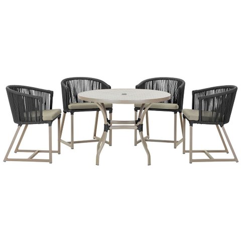 Mesa com 4 Cadeiras de Jantar Roma 100cm e Noronha em Aluminío Fendi Corda Nautica Estofado 8 Trama