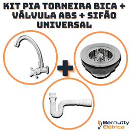 Kit Pia Torneira Bica Alta + Válvula Abs + Sifão Universal - 2