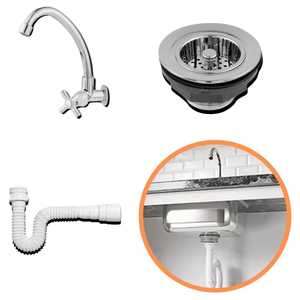 Kit Pia Torneira Bica Alta + Válvula Abs + Sifão Universal