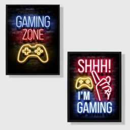Kit 2 Quadros Gaming Zone 45x34cm:Madeira branca - 2