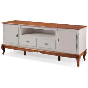 Rack Linz 2 Portas Madeira 2 Gavetas Pés Luis Xv 75 X 195 X 40 Cm (a X L X P)- Cor Offwhite/imbuia