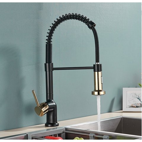 Torneira Gourmet Cozinha Preta Dourada Quente Fria Flexível