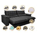 Ver imagem 3 de Sofá Retrátil e Reclinável 2,32M com Molas Ensacadas Cama Inbox Aconchego Tecido Suede Preto