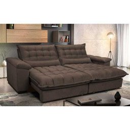 Sofá Retrátil e Reclinável 2,52m com Molas Ensacadas Cama Inbox Aconchego Tecido Suede Café - 1