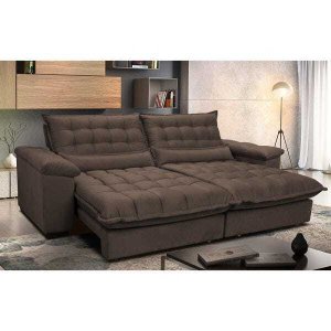 Sofá Retrátil e Reclinável 2,52m com Molas Ensacadas Cama Inbox Aconchego Tecido Suede Café