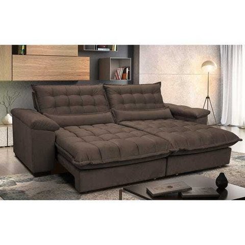 Sofá Retrátil e Reclinável 2,52m com Molas Ensacadas Cama Inbox Aconchego Tecido Suede Café