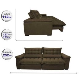 Sofá Retrátil e Reclinável 2,52m com Molas Ensacadas Cama Inbox Aconchego Tecido Suede Café - 2