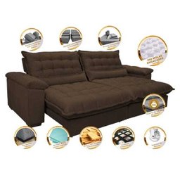 Sofá Retrátil e Reclinável 2,52m com Molas Ensacadas Cama Inbox Aconchego Tecido Suede Café - 3