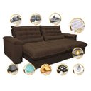 Ver imagem 3 de Sofá Retrátil e Reclinável 2,52m com Molas Ensacadas Cama Inbox Aconchego Tecido Suede Café