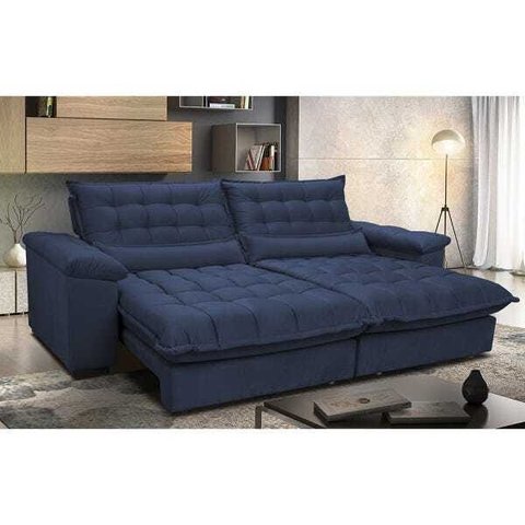 Sofá Retrátil e Reclinável 3,12M com Molas Ensacadas Cama Inbox Aconchego Tecido Suede Azul
