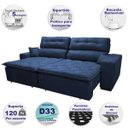 Ver imagem 3 de Sofá 2,72M Retrátil e Reclinável com Molas Cama Inbox Confort Tecido Suede Velusoft Azul