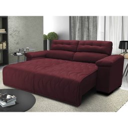 Sofá 2,72M Retrátil e Reclinável com Molas Cama Inbox Top Tecido Suede Velusoft Vinho - 1
