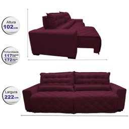 Sofá 2,22M Retrátil e Reclinável com Molas Cama Inbox Plus Tecido Suede Velusoft Vinho - 2 Sofá 2,22M Retrátil e Reclinável com Molas Cama Inbox Plus Tecido Suede Velusoft Vinho - 2