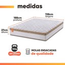 Ver imagem 4 de Cama Box Casal Colchão Molas Ensacadas Real 138x188x65cm Branco / Bege - Suporta até 130kg