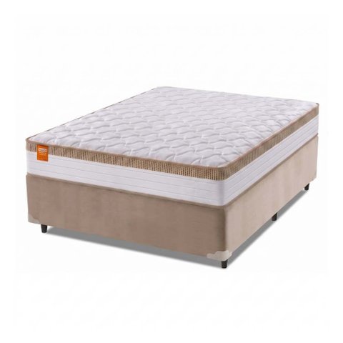 Cama Box Casal Colchão Molas Ensacadas Real 138x188x65cm Branco / Bege - Suporta até 130kg