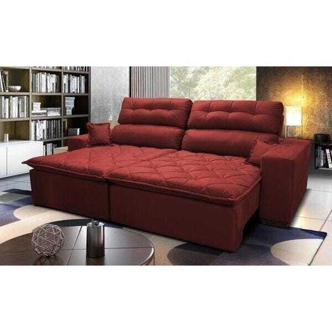 Sofá 2.92M Retrátil e Reclinável com Molas Cama Inbox Confort Tecido Suede Velusoft Vermelho