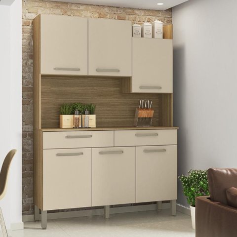 Armário de Cozinha Compacta 6 Portas 2 Gavetas Viena - Freijó/vanilla
