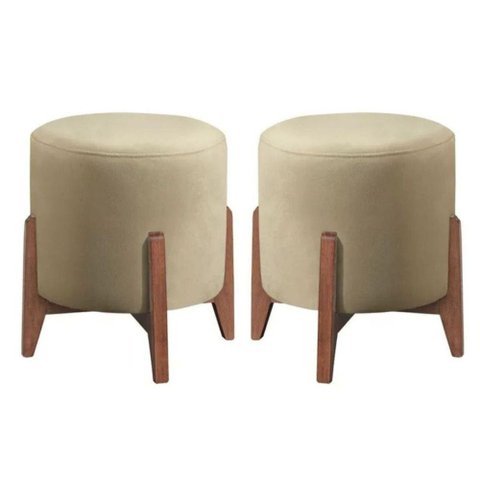 Kit 2 Puff Decorativo Redondo Luxo Dubai Corino Bege