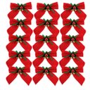 Ver imagem 1 de Kit 15 Laços Vermelho Aveludado Decorado Mini Sinos Dourado 11x11cm - Magizi