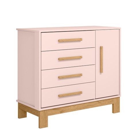 Cômoda P/ Roupas Quarto Infantil Bebê 4 Gavetas 1 Porta Q Encanto Slim 4355 Qmovi Rosa - Qmovi