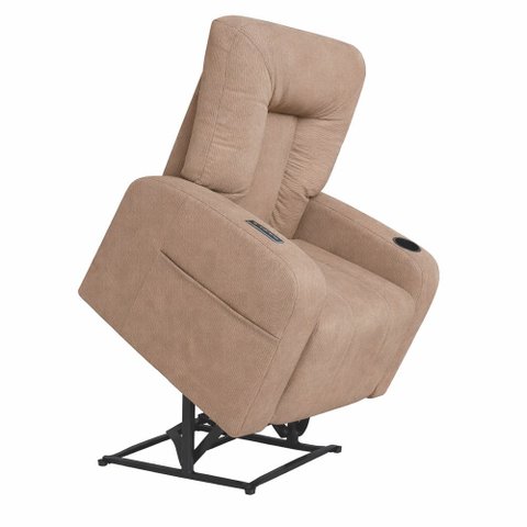 Poltrona Lift Elevação Rover Reclinável Elétrica Suede Bege - Sallar Home