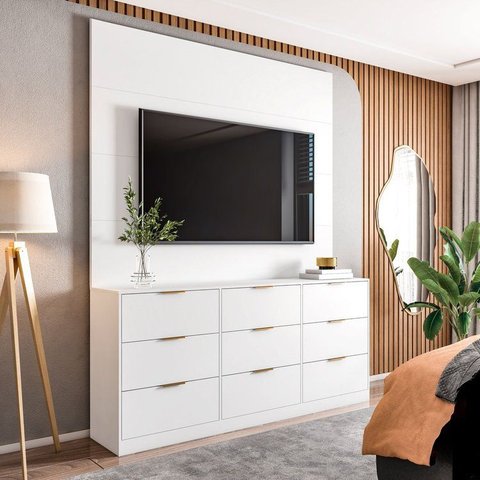 Cômoda com Painel para TV até 60 Polegadas com 9 Gavetas Sun Yescasa Branco