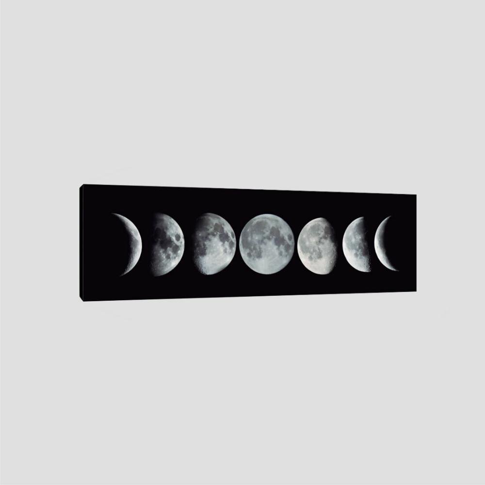 Quadro Preto E Branco Fases Da Lua 100X30Cm Moldura Interna - 1