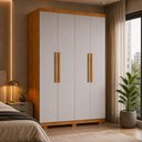 Ver imagem 3 de Guarda-Roupa Solteiro 100% MDF 4 Portas e 2 Gavetas com Pés Multimóveis CR35505 Madeirado/Off