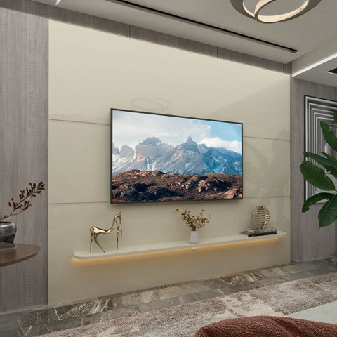Painel para Tv até 85 Polegadas Garcia 1 Prateleira 100% Mdf com Led Off White - Pnr Móveis