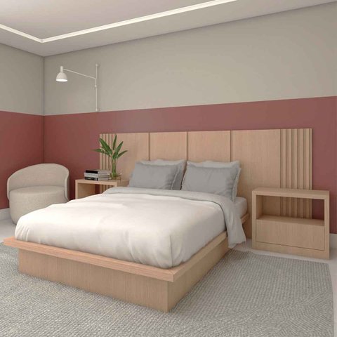 Cama Casal 1,48m Cabeceira e 2 Mesas Laterais Mdf sob Medida Cor:carvalho Malva
