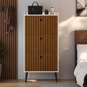 Ver imagem 2 de Sapateira Vertical 3 Gavetas Basculante Off White/Ripado 2 Mesinha Canto Quarto Nicho Cinza/Cinamomo