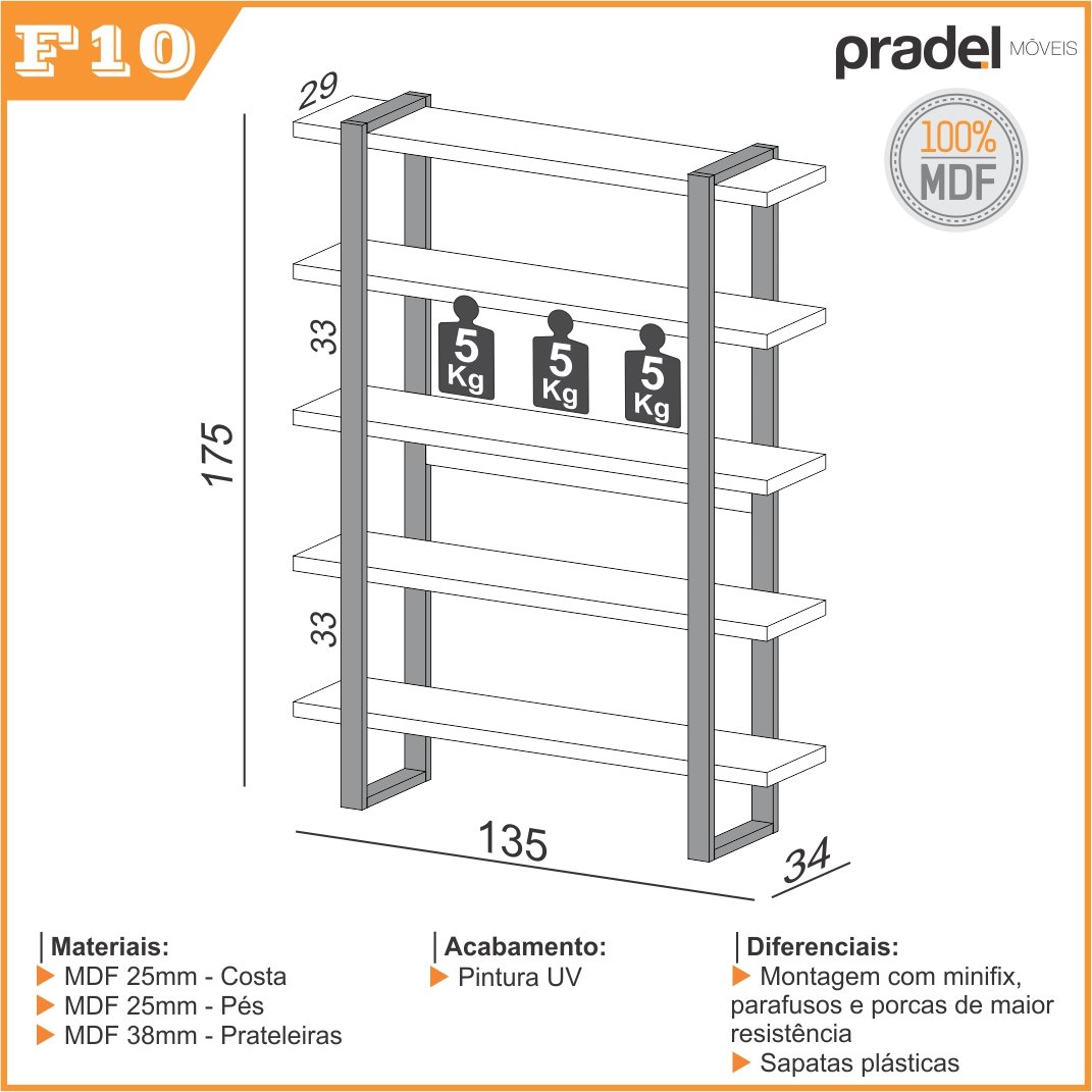 Estante Industrial Home Office Escritório 5 Prateleiras MDF - 3