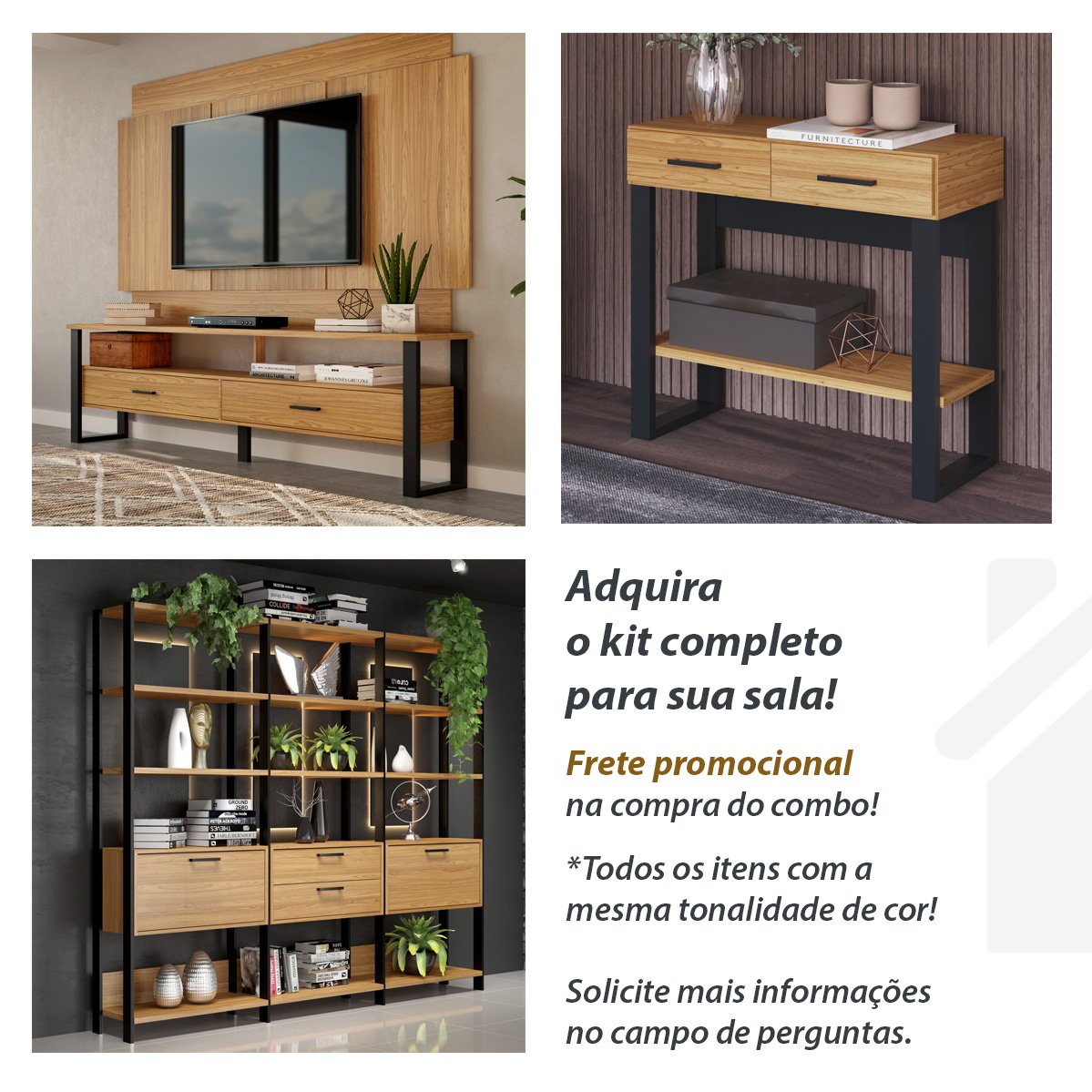 Estante Industrial Home Office Escritório 5 Prateleiras MDF - 5