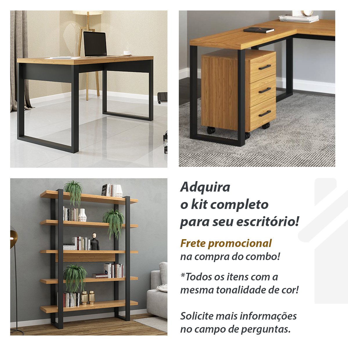 Estante Industrial Home Office Escritório 5 Prateleiras MDF - 4