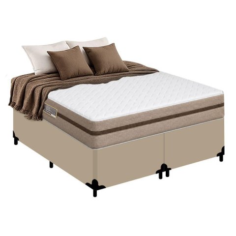 Cama Box King Bipartido Sintético + Colchão Molas Ensacadas Royal Sleep Bioclassic 193cm Cor:Bege