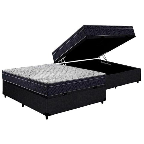 Cama Box Baú Casal: Colchão Espuma D45 Ortobom Airtech 150 + Base CRC Courano Black(138x188)