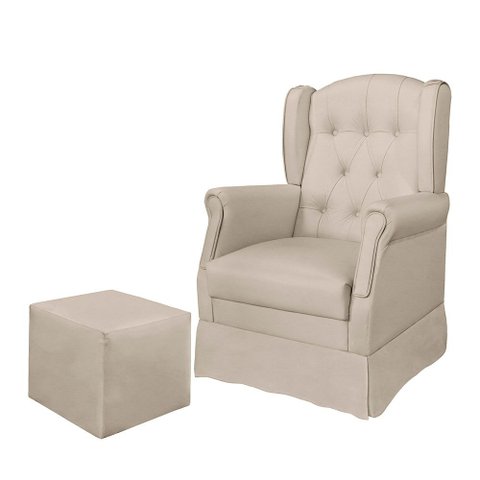 Poltrona de Amamentação Balanço com Puff Reto Amélia Suede Bege - Loja Sheep