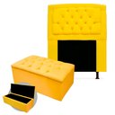 Ver imagem 1 de Kit Cabeceira Geovana com Calçadeira Baú Mirage Queen 160cm:amarelo