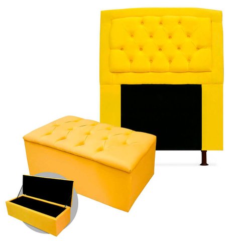 Kit Cabeceira Geovana com Calçadeira Baú Mirage Queen 160cm:amarelo