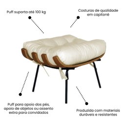 Poltrona Sala Estar Decorativa Costela de Adão com Puff Luxo:poltrona Costela Veludo Bege Claro - 7