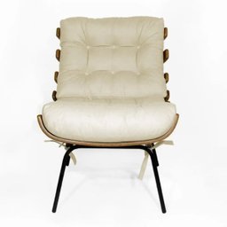 Poltrona Sala Estar Decorativa Costela de Adão com Puff Luxo:poltrona Costela Veludo Bege Claro - 9
