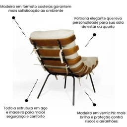 Poltrona Sala Estar Decorativa Costela de Adão com Puff Luxo:poltrona Costela Veludo Bege Claro - 8