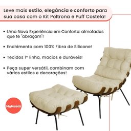 Poltrona Sala Estar Decorativa Costela de Adão com Puff Luxo:poltrona Costela Veludo Bege Claro - 10