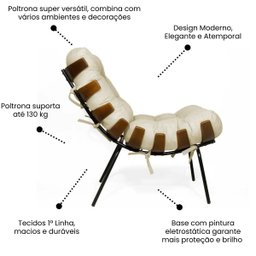 Poltrona Sala Estar Decorativa Costela de Adão com Puff Luxo:poltrona Costela Veludo Bege Claro - 6