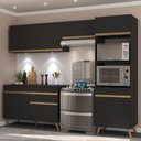 Ver imagem 3 de Armário de Cozinha Compacta 252cm com Leds Veneza Up Multimóveis V2018 Preto/Dourado