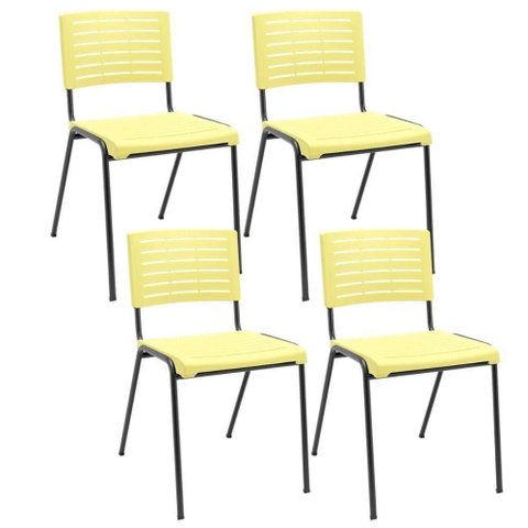 Kit 04 Cadeiras Empilhável Fixa Escritório Multiuso Base Preta Kimi P03 Amarelo - Lyam Decor