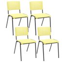 Ver imagem 1 de Kit 04 Cadeiras Empilhável Fixa Escritório Multiuso Base Preta Kimi P03 Amarelo - Lyam Decor