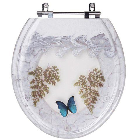Assento Sanitário Tampa de Vaso Convencional Oval Branco Decorado com Borboleta - Borboleta Azul
